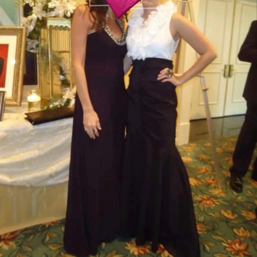 Xscape by Joanna Chen black & white ruffle gown